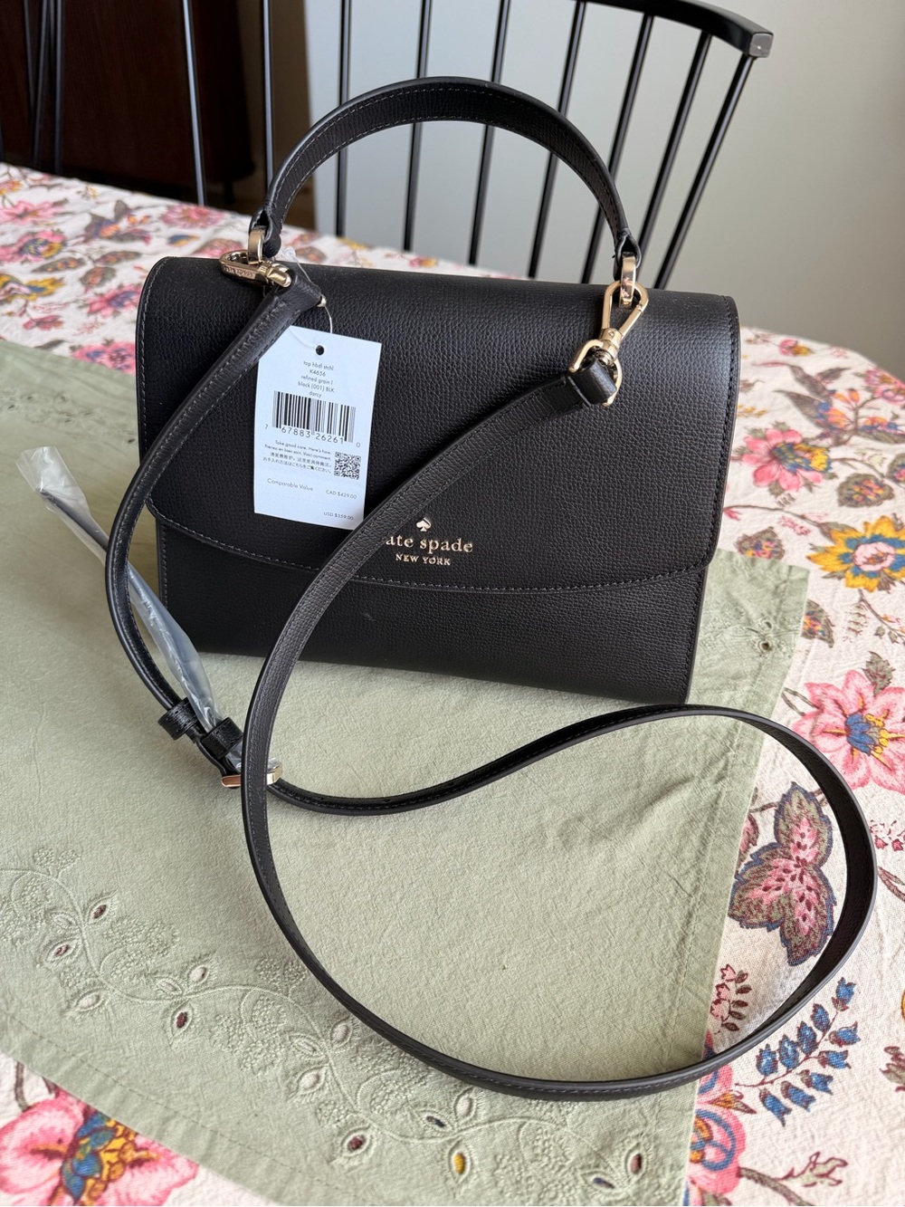 kate spade Black Pebbled Leather Top-Handle Satchel with Gold Hardware